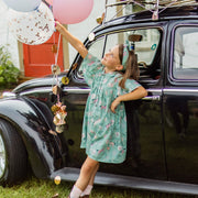 Combishort turquoise cendré en popeline scintillante à motifs de chevaux, enfant