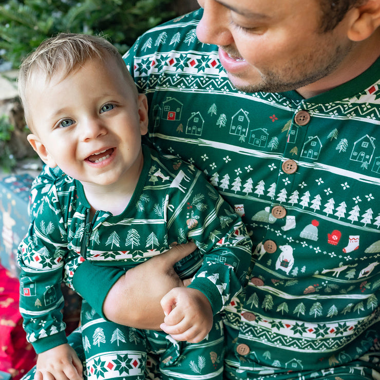 Pyjama une pièce vert à motifs des fêtes en polyester brossé, bébé