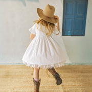 Robe blanche en jersey crêpé avec broderies de fleurs, enfant