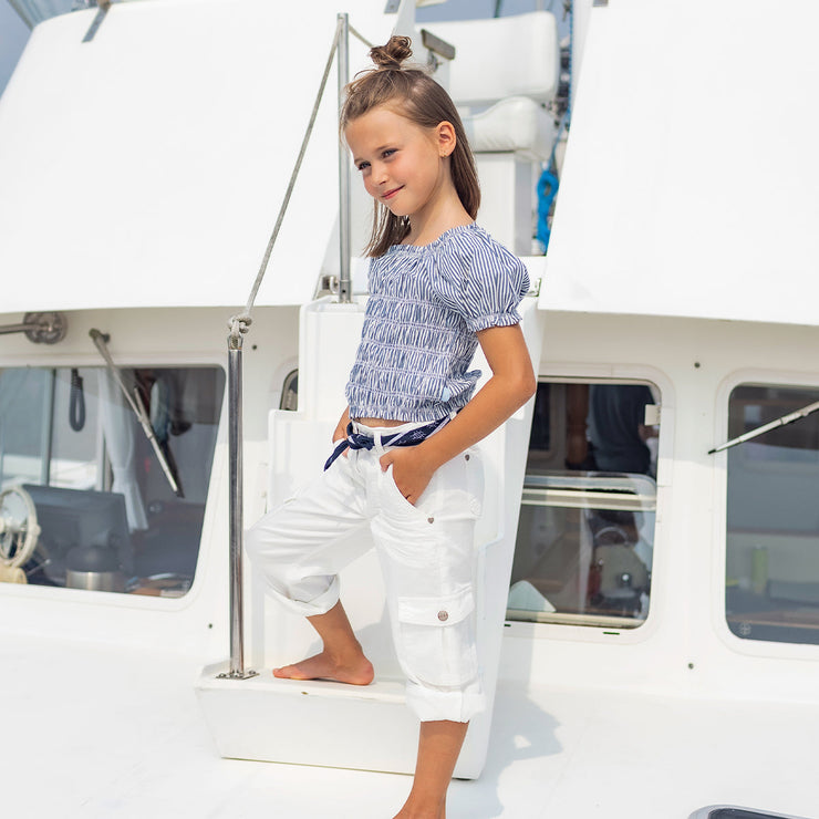 Blouse à rayures et nid d'abeille, enfant