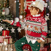 Chandail rouge en tricot à motifs festifs, enfant