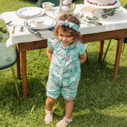 Combishort turquoise en popeline scintillante à motifs de chevaux, bébé