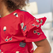T-shirt rouge à motifs, enfant