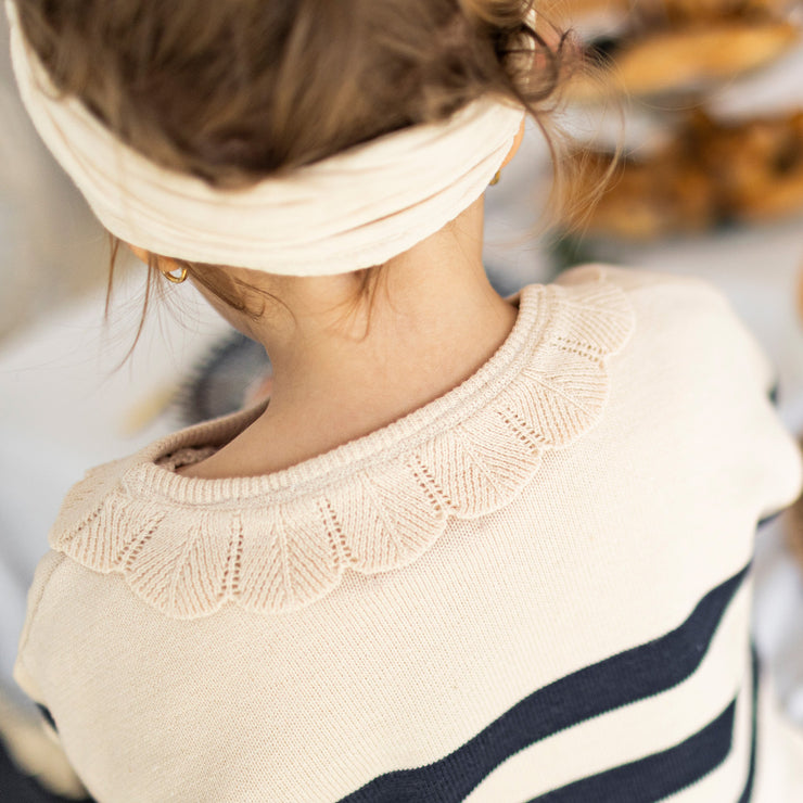 Chandail de maille manches longues crème et marine, bébé || Cream and navy long sleeves knit sweater, baby