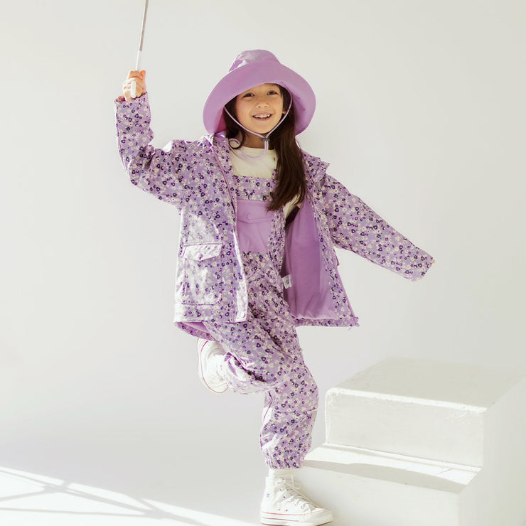 Habit de pluie mauve en polyuréthane à motifs de fleurs, enfant