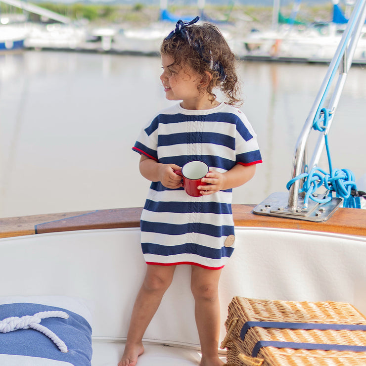 Robe crème et bleue à rayures, bébé