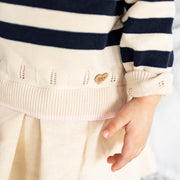 Chandail de maille manches longues crème et marine, bébé || Cream and navy long sleeves knit sweater, baby