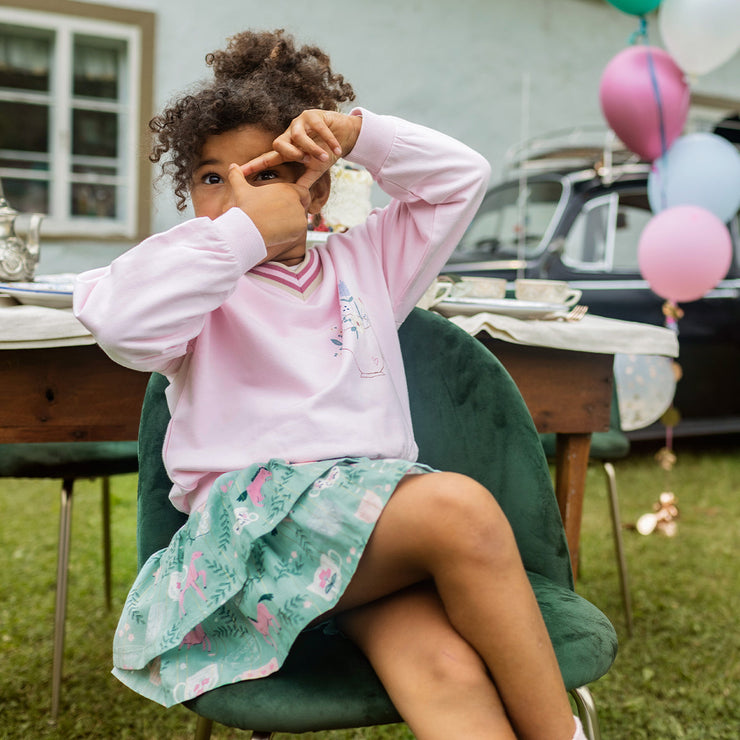 Look du chandail rose en coton français avec illustration, enfant