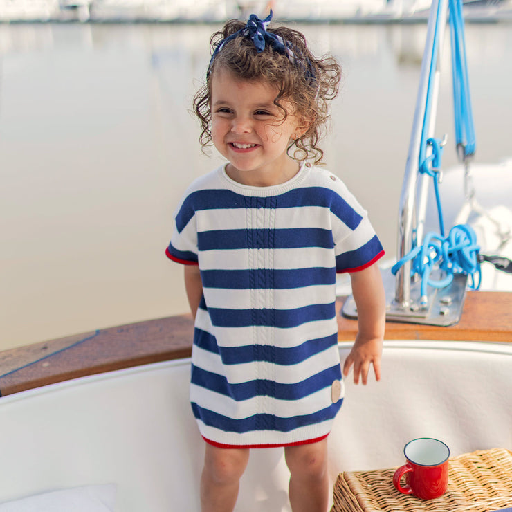 Robe crème et bleue à rayures, bébé