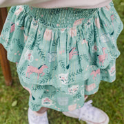 Détails de la jupe turquoise cendré en popeline scintillante à motifs de chevaux, enfant