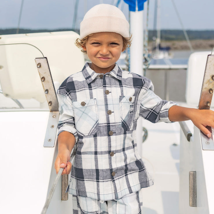 Chemise bleue et crème à carreaux, enfant