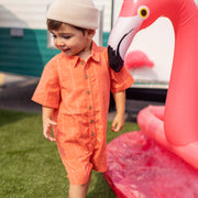 Barboteuse orange à carreaux, bébé