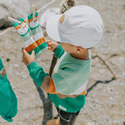 Chandail de maille côtelée manches longues vert, crème orange, bébé || Long sleeves rib knit sweater green, cream orange, baby