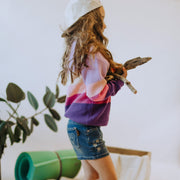 Chandail de maille côtelée manches longues mauve, crème et pêche, enfant || Purple, cream and peach long sleeve rib knit sweater, child