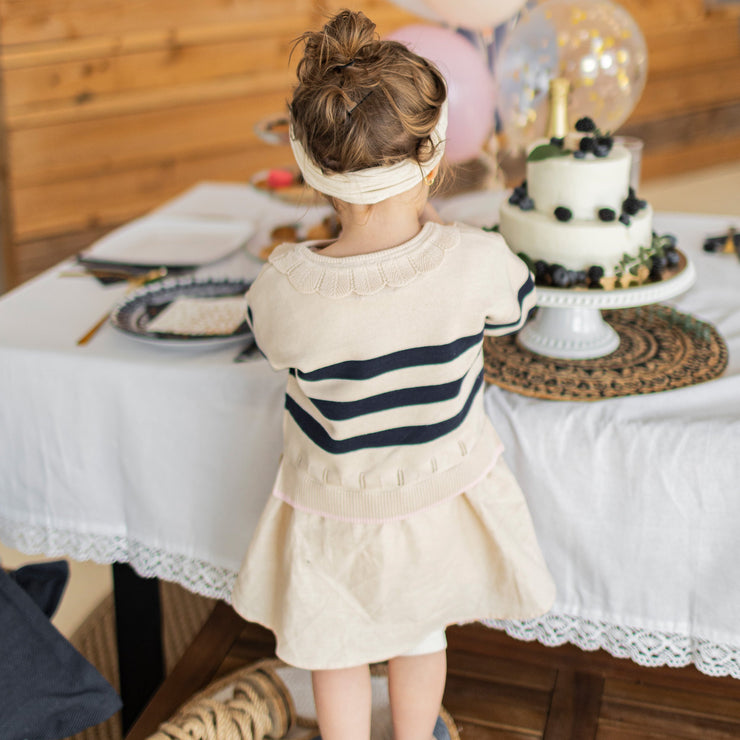 Chandail de maille manches longues crème et marine, bébé || Cream and navy long sleeves knit sweater, baby