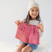 Short rouge et blanc en denim à rayures, enfant
