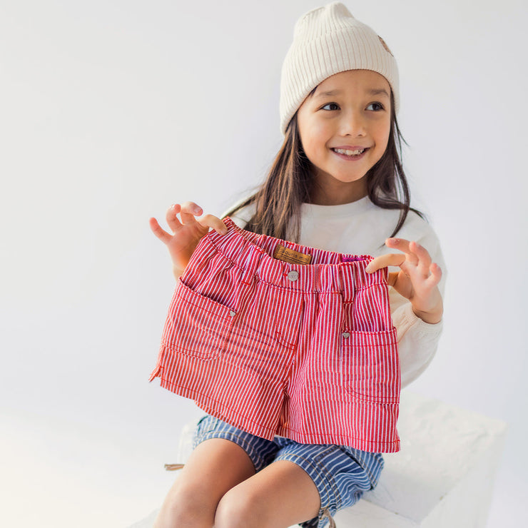Short rouge et blanc en denim à rayures, enfant