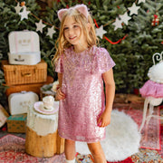 Robe rose à paillettes, enfant