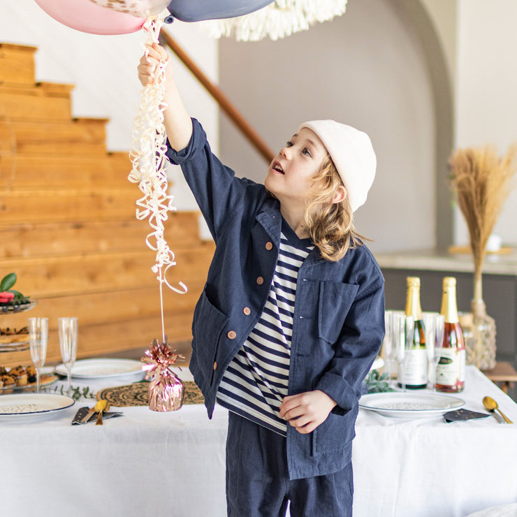 Surchemise marine en mélange lin et coton, enfant || Navy overshirt in linen and cotton blend, child