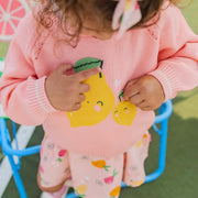 Chandail de tricot rose à motif de citrons, bébé