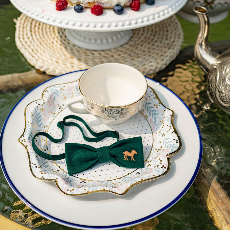 Nœud papillon vert ajustable avec cheval brodé, enfant 