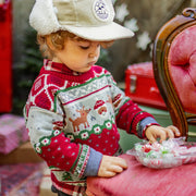 Chandail rouge en tricot à motifs festifs, bébé