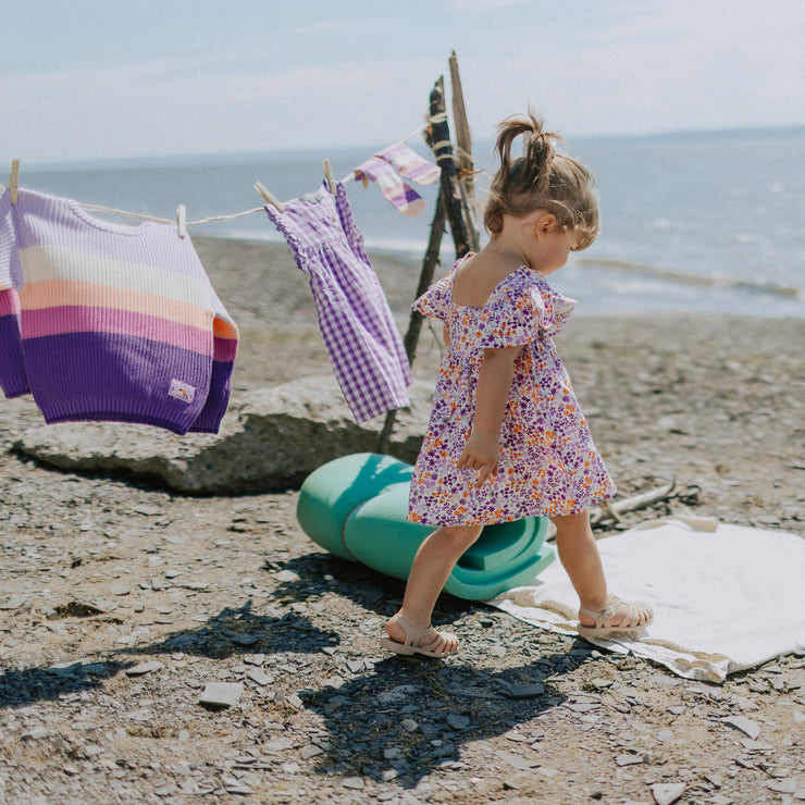 Robe évasée à manches courtes mauve fleurie en viscose, bébé