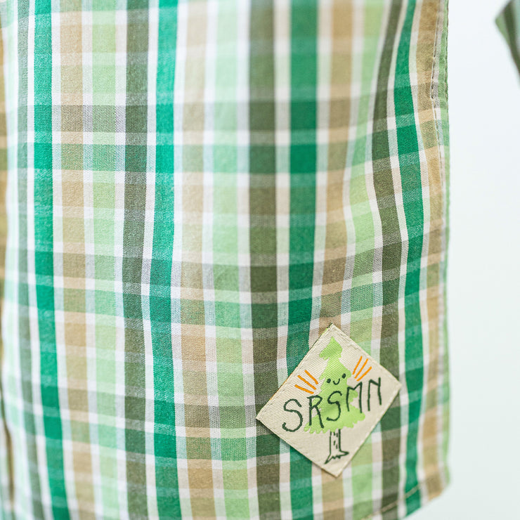 Chemise vert et crème à carreaux en doux coton, enfant || Green and cream plaid shirt in soft cotton, child
