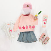 Chandail de maille manches longues pêche motif jacquard fruité , Bébé || Peach long sleeve knitted sweater fruity jacquard pattern, Baby