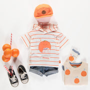 Chandail de maille crème avec motif d'oranges jacquard, bébé || Cream knit sweater with orange jacquard pattern, Baby