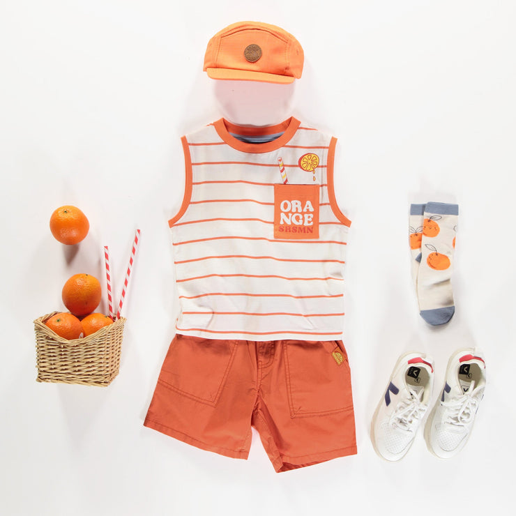 Short coupe décontractée orange en toile, enfant || Orange relaxed fit short in canvas, child