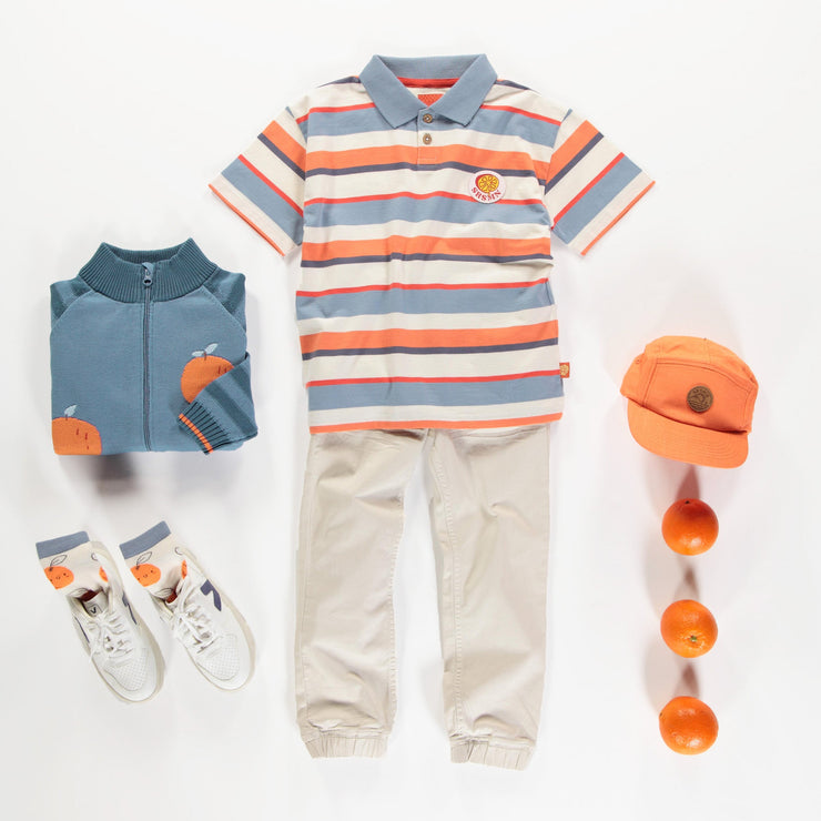 T-shirt à manches courtes coupe décontractée beige, pêche, bleu à rayures, Enfant || Beige, peach, blue short sleeves relaxed fit t-shirt with stripes, child