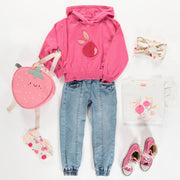 Chandail à capuchon de coupe décontractée rose avec illustration, enfant || Pink hoodie relaxed fit with illustration, child