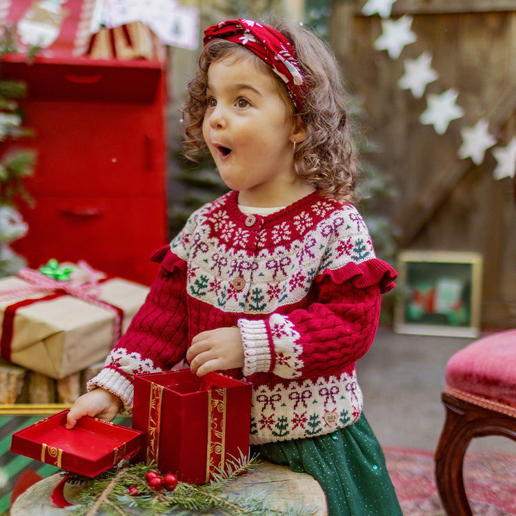 Cardigan rouge en tricot avec motifs jacquard, bébé