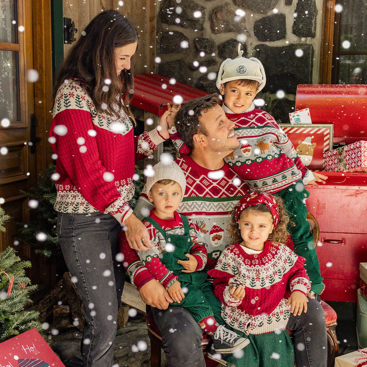 Chandail rouge en tricot à motifs festifs, adulte