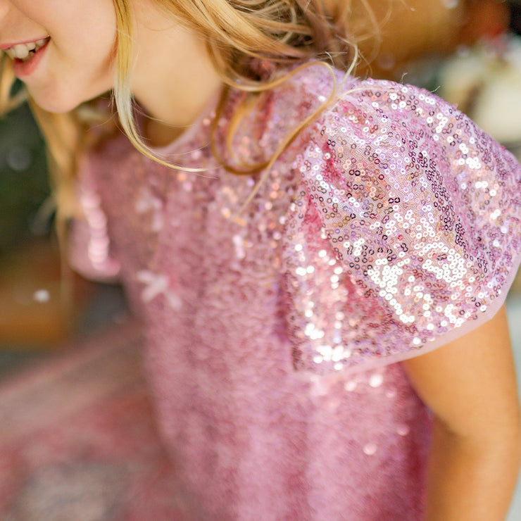 Robe rose à paillettes, enfant