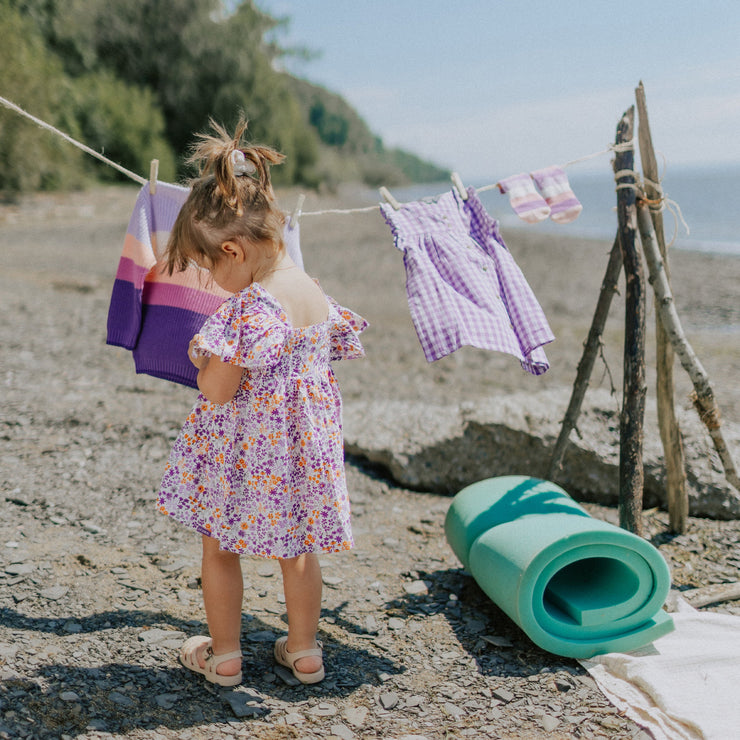 Robe évasée à manches courtes mauve fleurie en viscose, bébé