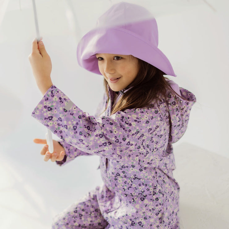 Manteau imperméable mauve à motifs de fleurs, enfant