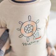 T-shirt à manches courtes beige avec illustration en coton extensible, bébé || Beige short sleeves t-shirt with print in stretch cotton, baby