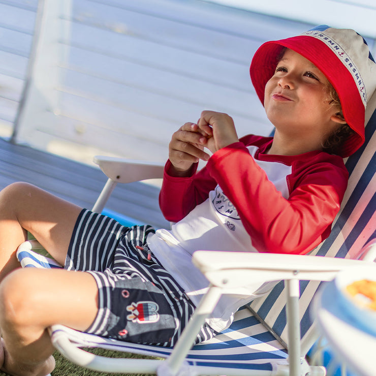 Bermuda de bain blanc et bleu marine à rayures, enfant