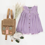 Robe à bretelles larges mauve et blanche à carreaux en seersucker, bébé