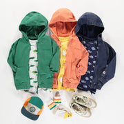 Chandail à capuchon et fermeture éclair orange en coton français, enfant || Orange hooded sweater with zipper in French terry, child
