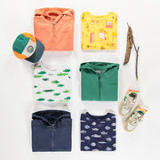 Chandail à capuchon et fermeture éclair orange en coton français, enfant || Orange hooded sweater with zipper in French terry, child