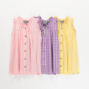 Robe à bretelles larges jaune et blanche à carreaux en seersucker, enfant