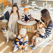 Veste de maille côtelée à rayures marine et crème, bébé || Navy and cream striped ribbed vest, baby