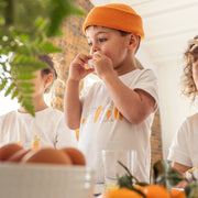 Pyjama deux-pièces bleu et crème à motif de poules et de lapins, bébé || Cream and bleu two-pieces pajama with bunnies and chickens print, baby