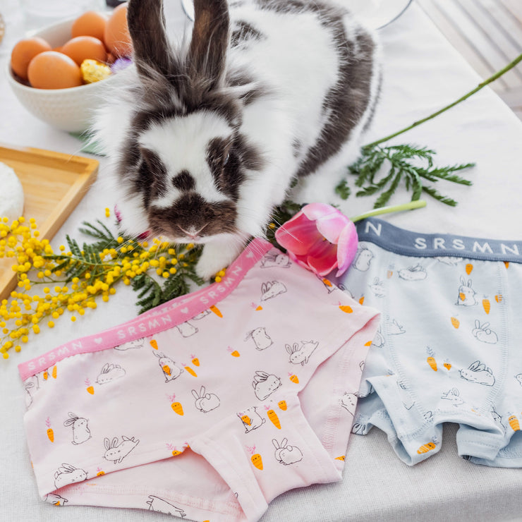 Boxer bleu à motif de lapins en jersey extensible, enfant || Blue boxer with bunnies print in stretch jersey, child
