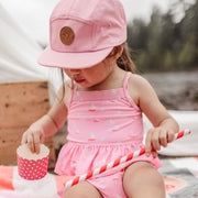 Casquette rose à visière plate en lin et coton, bébé