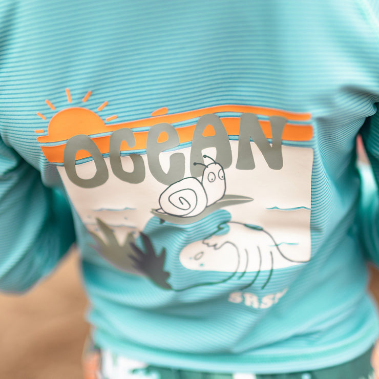 T-shirt de bain à manches longues bleu, enfant || Blue long sleeves swimming t-shirt, child