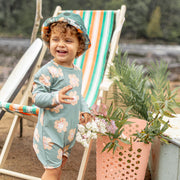 Maillot de bain une-pièce vert fleuri, bébé || Green floral one piece swimsuit, baby